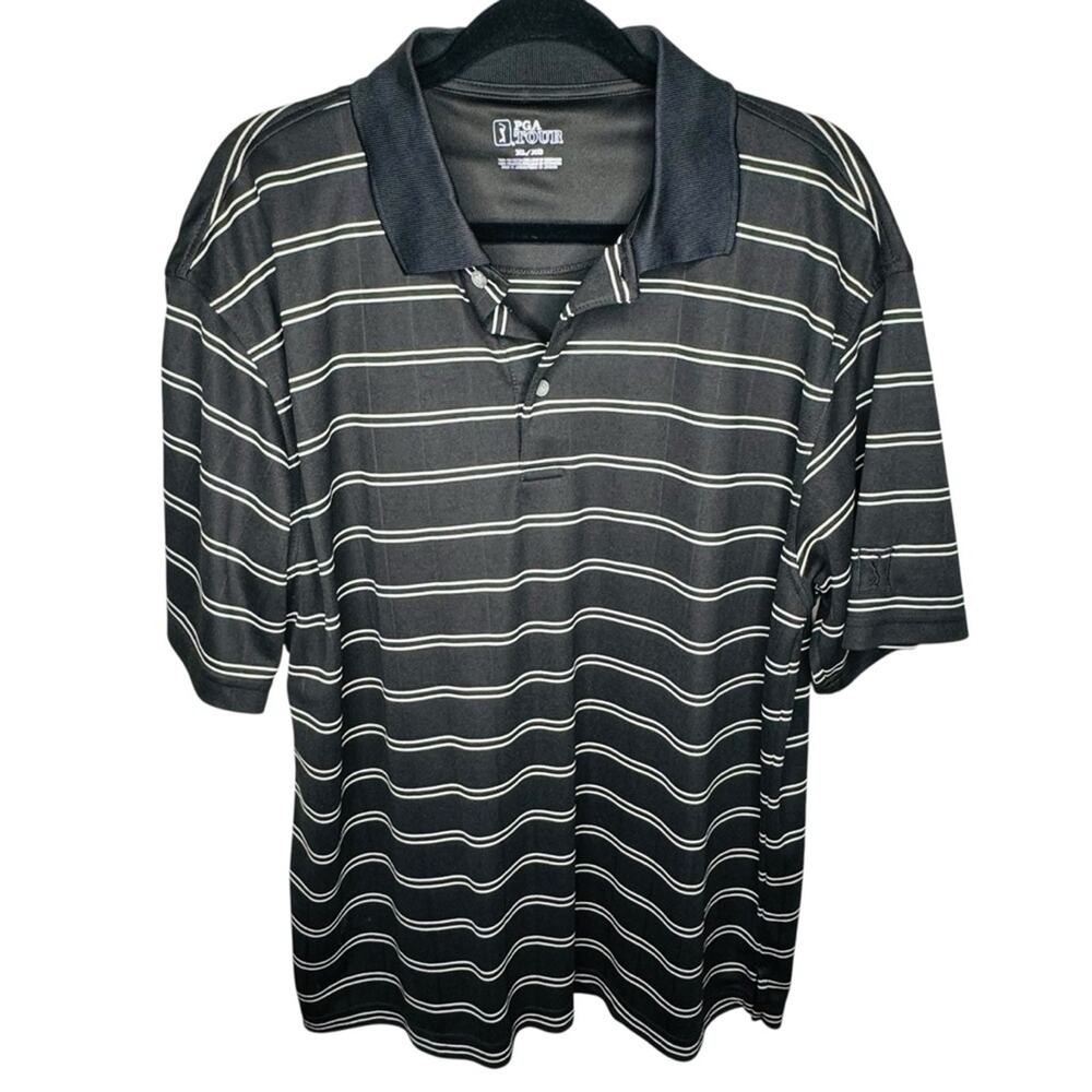PGA Tour Golf Polo Short Sleeve Shirt Mens Black Size XL